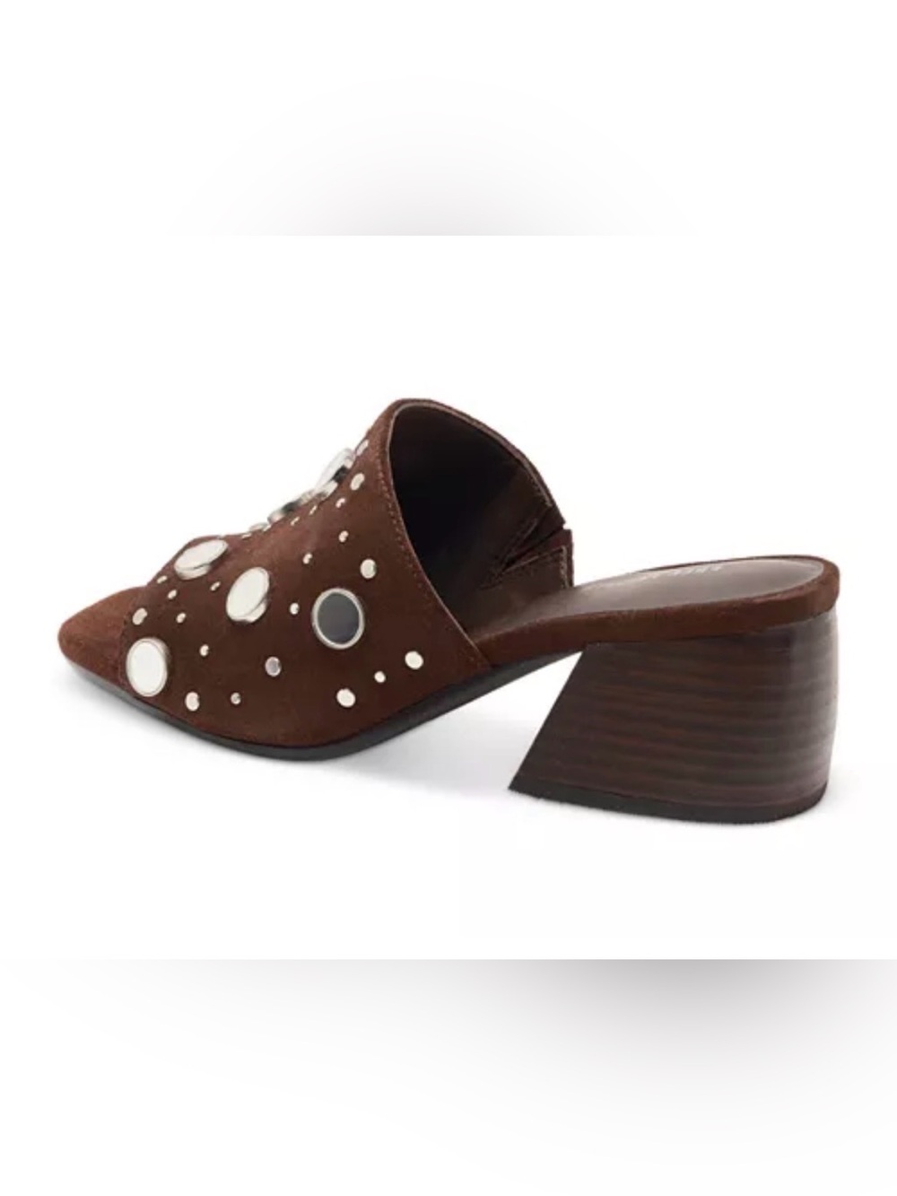 Free People Mirage Mules Studded Brown Suede Block Heel Mirrored Size 9.5 New - Picture 6 of 16